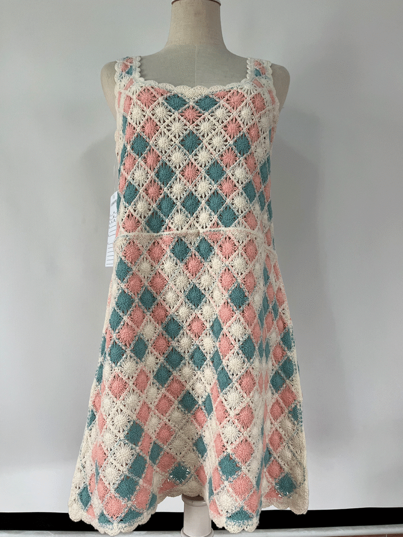 Womens embroidered knitwear breathable pinafore dress