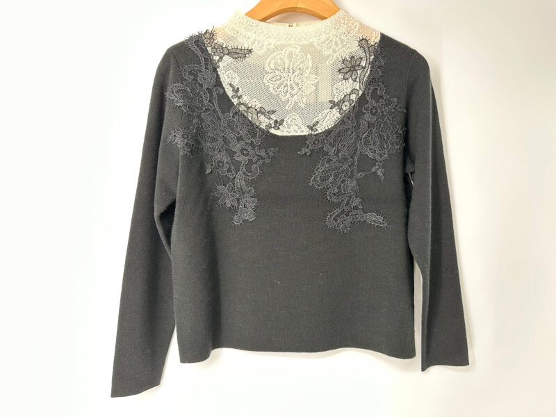 Ladies' Vintage Wool/Cashmere Embroidery Pattern Knit Sweater Autumn-Winter New Lace V-neck Slim-Fit Breathable Simple Elegant Pullover